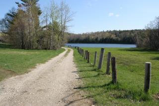 Summer scene of the road leading to West Lake in Sandisfield