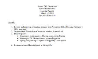 Yanner Park Committee - 3/14/24 agenda